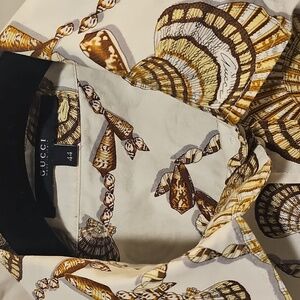 Vintage Gucci Silk Nautical Shell Print Blouse
